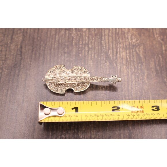 Violin Pin Brooch Rhinestones Lapel Hat Musical Instrument Jewelry Musician Vtg - Picture 9 of 10